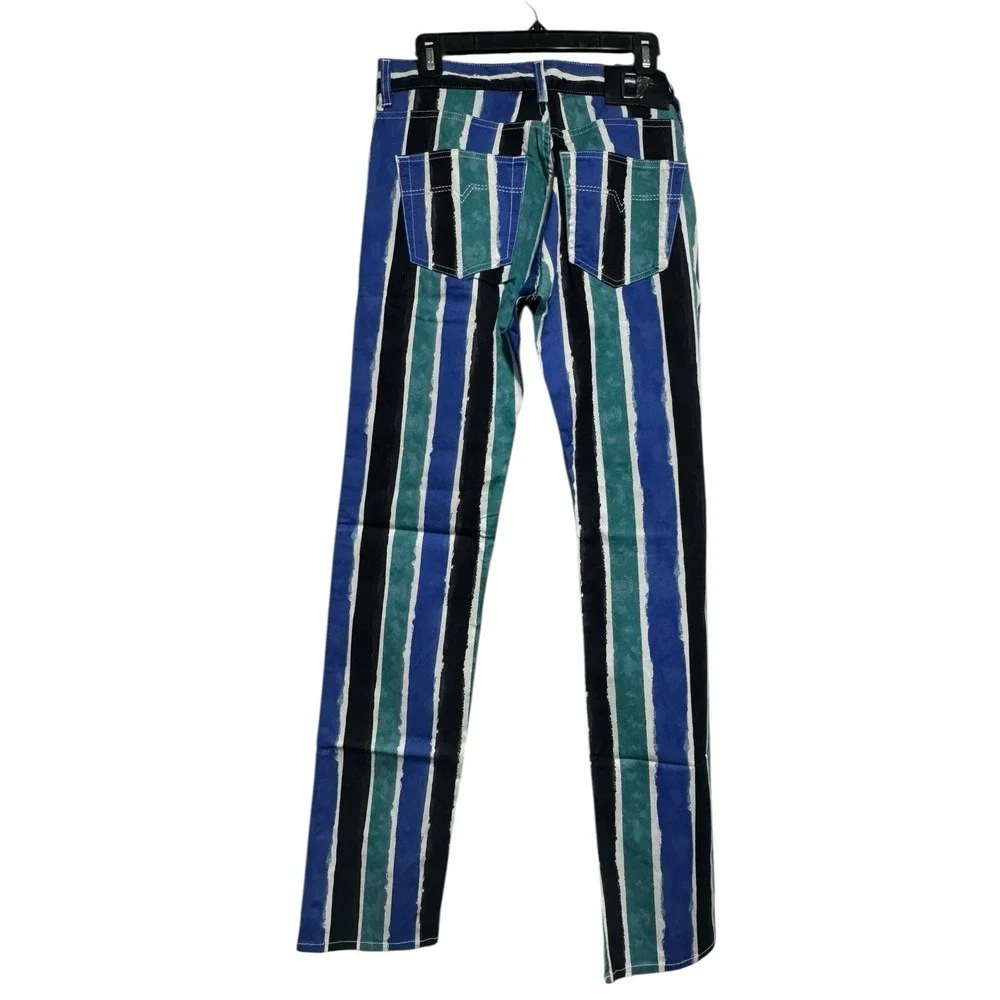 Versace Collection Men's Striped‎ Slim Fit Pants 33 Blue Green Cotton Stretch